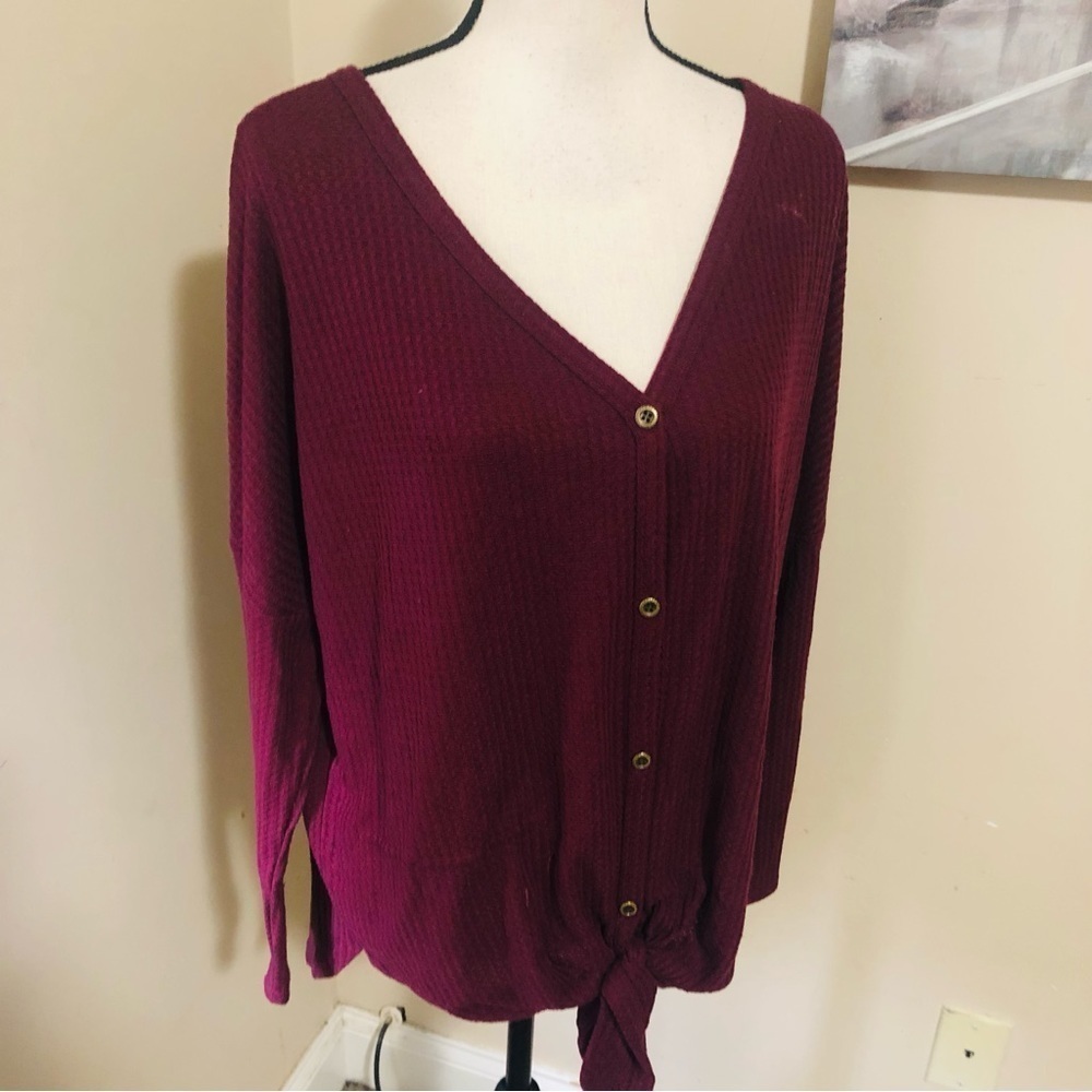 Iwollence Thermal Henley Tie Front Top